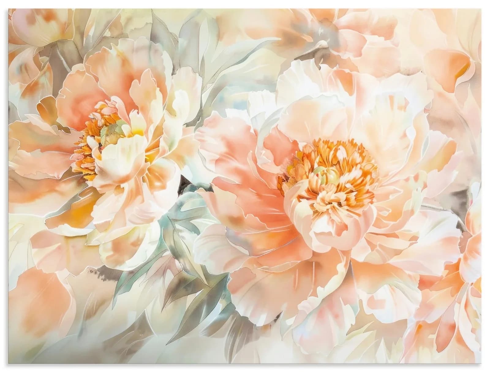 ARTLAND Pfirsisch Farbene Pfingstrosen Aquarell Wandbild Orange