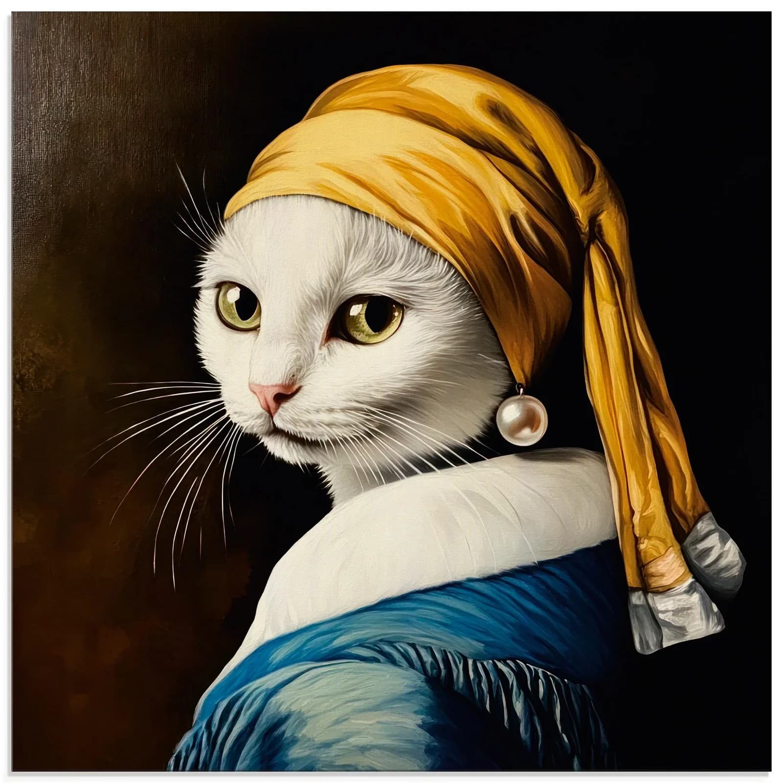 Artland Glasbild Die Katze mit dem Perlenohrring Schwarz