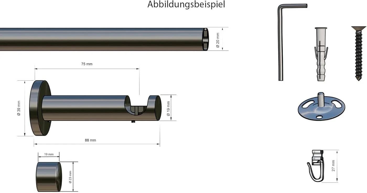 Garduna Gardinenstange Innenlauf System Ø 20mm mit X-Gleiter kürzbar Metall - Bild 4