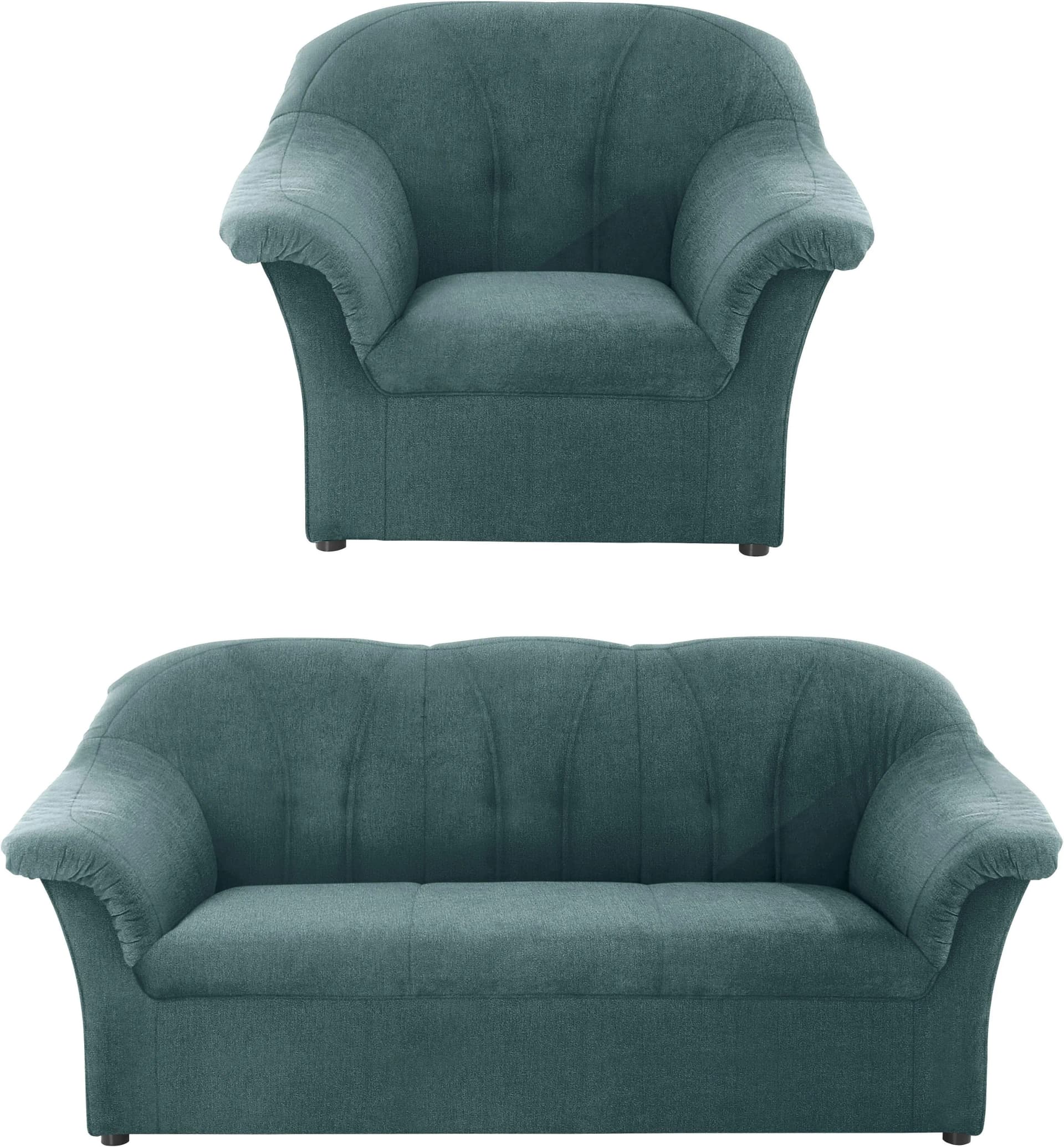 DOMO COLLECTION Polstergarnitur Pegnitz Petrol Chenille-Optik Sessel 3-Sitzer