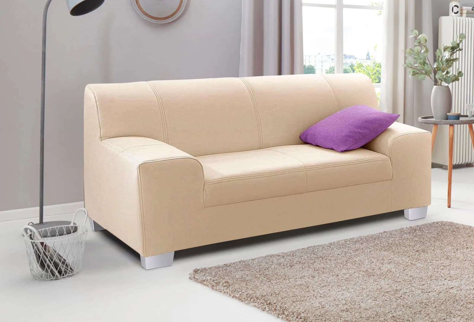 DOMO Amando 2-Sitzer Sofa Beige Kunstleder & Leder