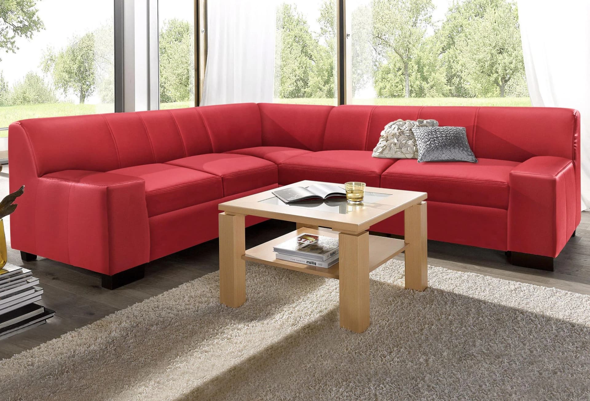 DOMO Ecksofa Norma Top L-Form Rot Kunstleder Modern