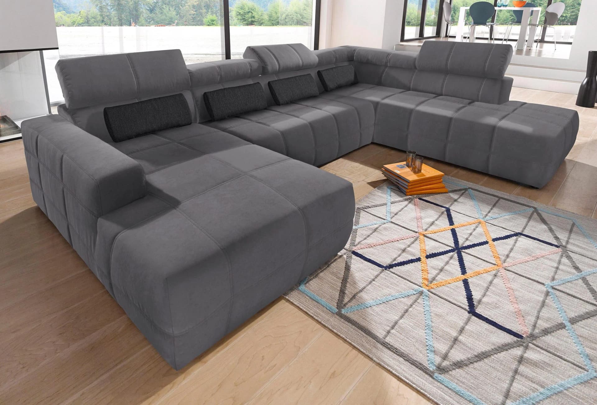 DOMO COLLECTION Brandon Wohnlandschaft Grau mit Kopfteilverstellung