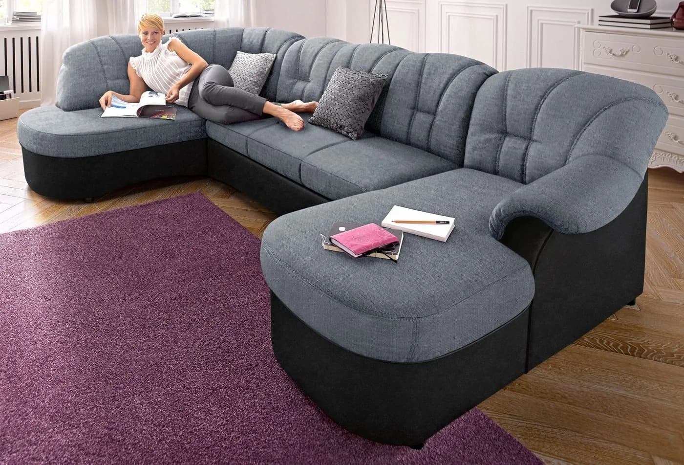 DOMO COLLECTION Flores Wohnlandschaft U-Form Schwarz/Silber - Bild 2