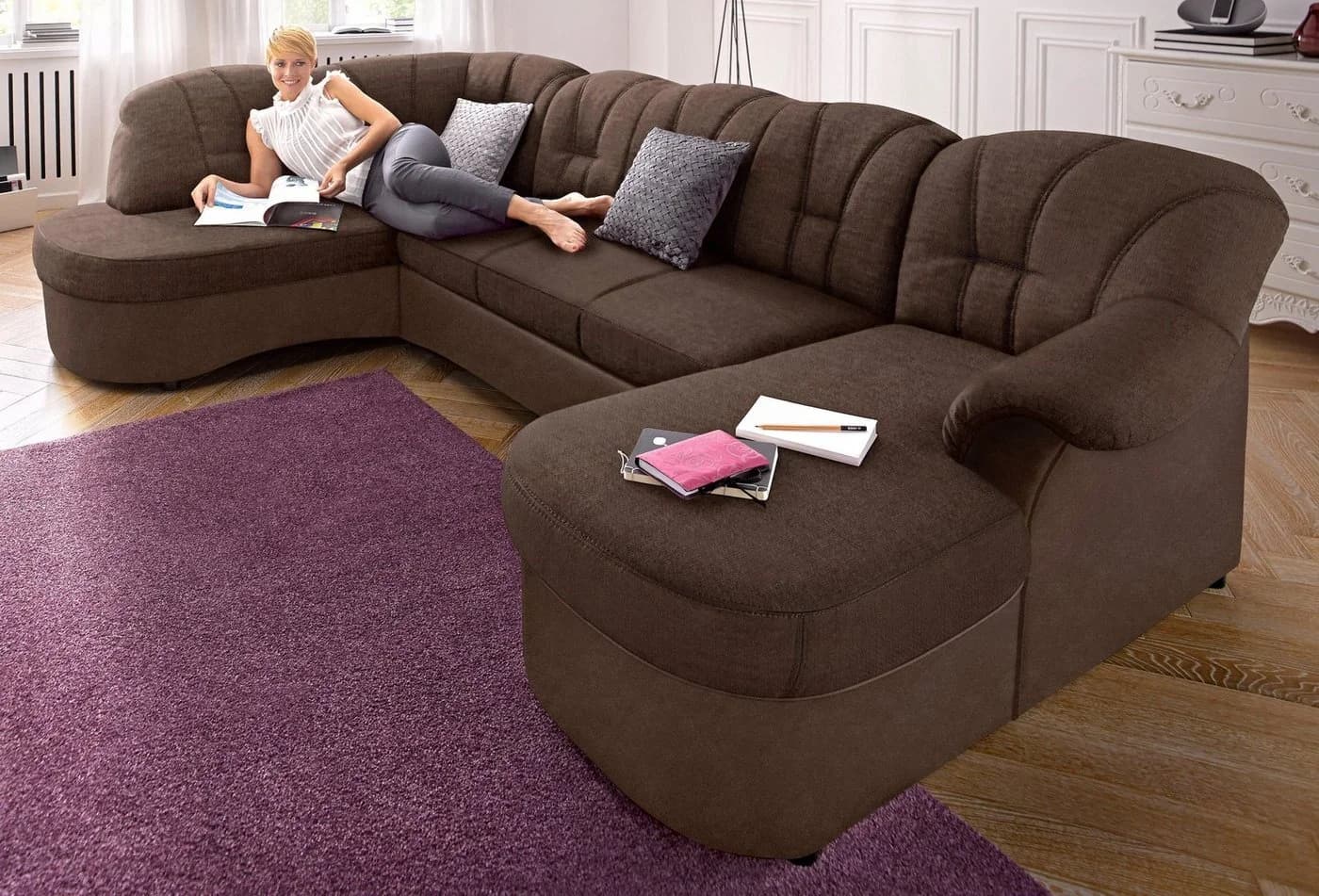DOMO COLLECTION Flores Wohnlandschaft U-Form Braun Leder Microfaser - Bild 2