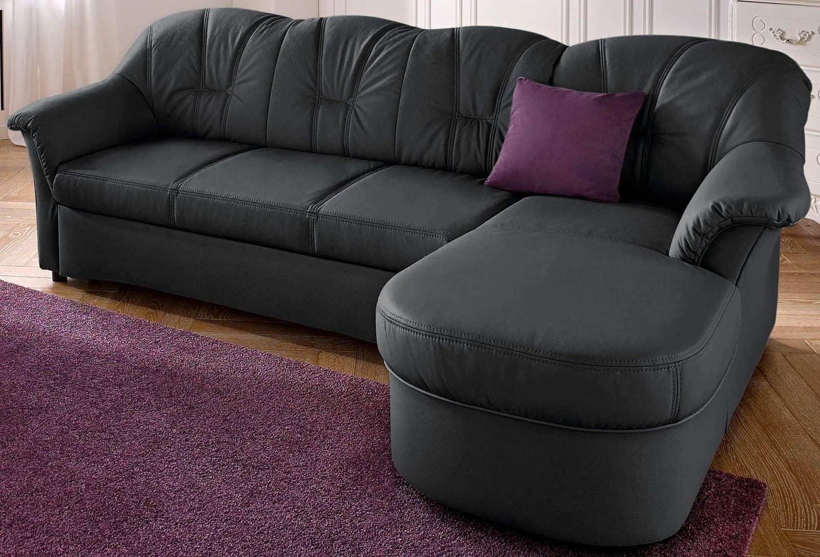 DOMO COLLECTION Ecksofa FLORES Schwarz Kunstleder & Leder