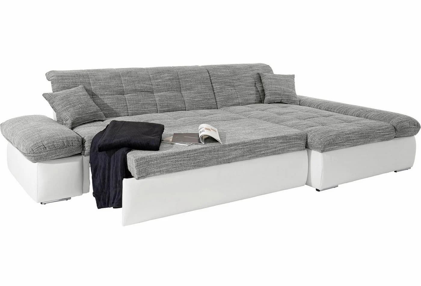 DOMO collection Ecksofa Moric L-Form Weiß-Grau mit Bettfunktion
