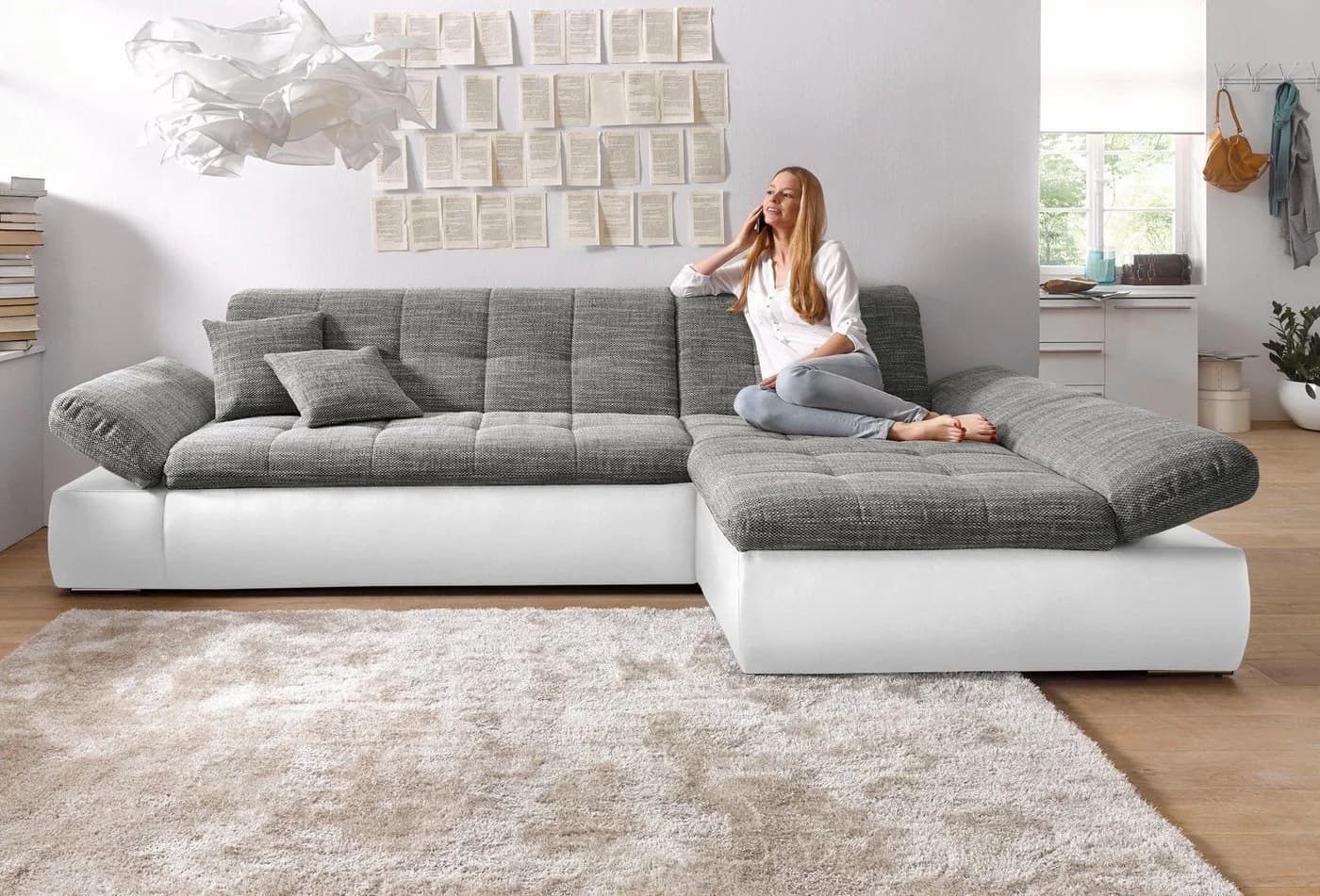 DOMO collection Ecksofa Moric L-Form Weiß-Grau mit Bettfunktion - Bild 2