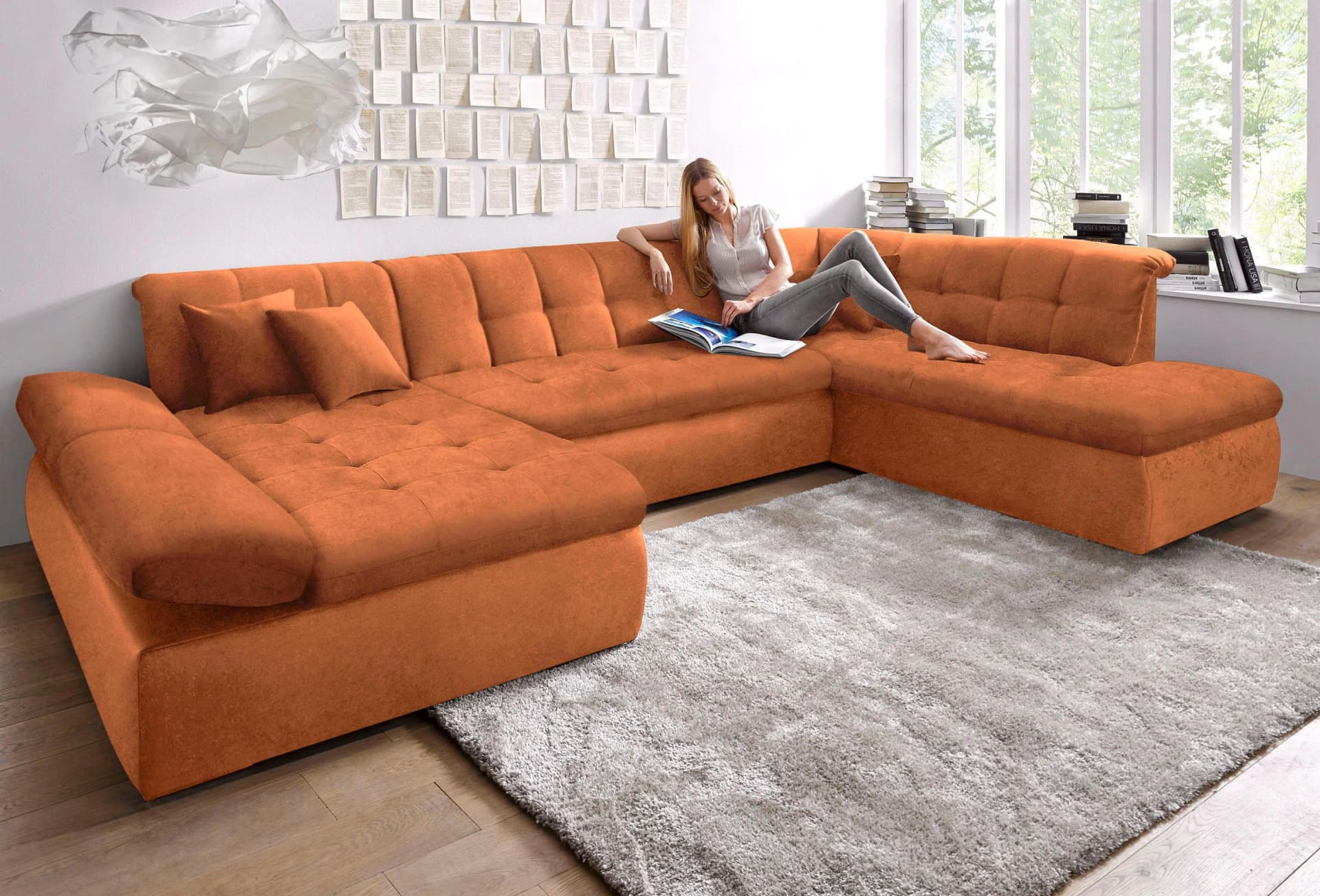 DOMO Wohnlandschaft NMoric XXL Terrakotta mit Bettfunktion
