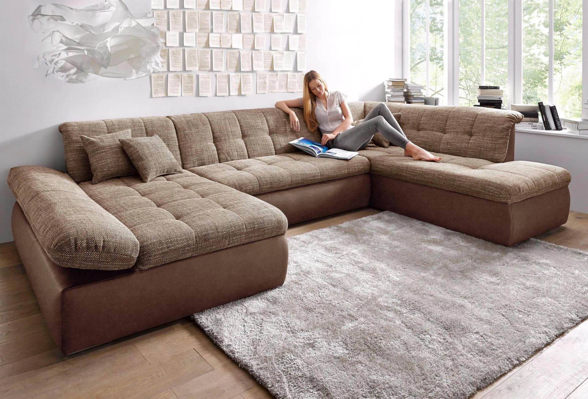 DOMO COLLECTION Wohnlandschaft Moric U-Form Braun Beige