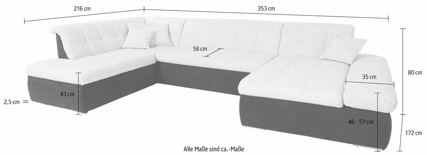 DOMO COLLECTION Moric U-Form Wohnlandschaft Grau Schwarz Weiß - Bild 5