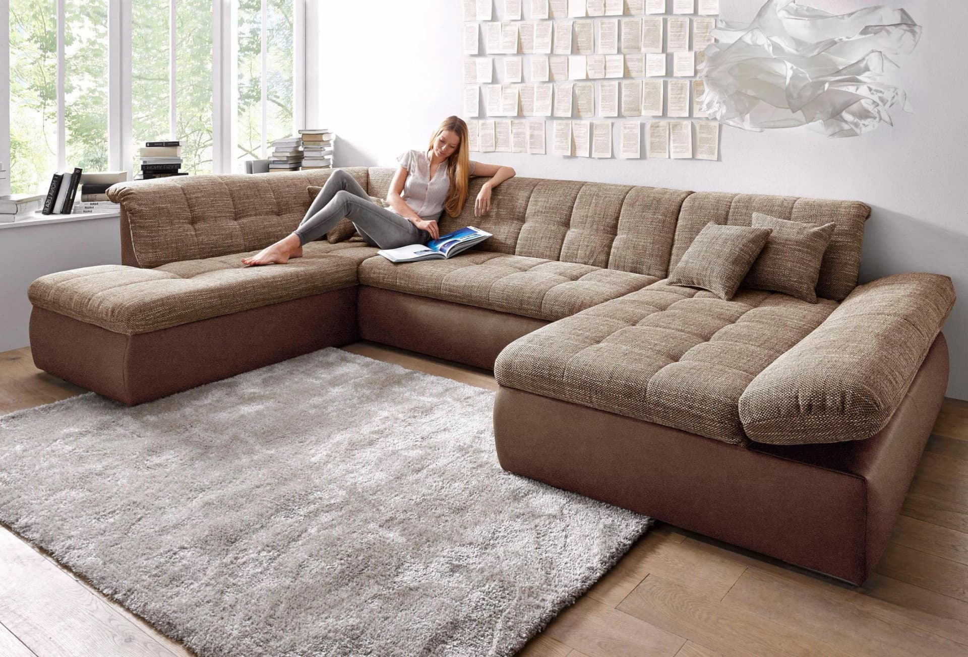 DOMO COLLECTION Moric U-Form Wohnlandschaft Braun/Beige mit Bettfunktion