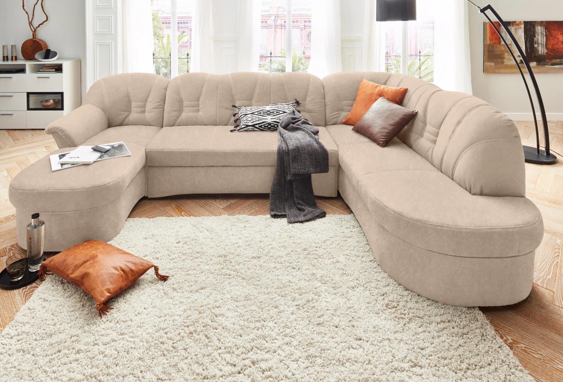 DOMO COLLECTION Elva Wohnlandschaft U-Form Beige Microfaser