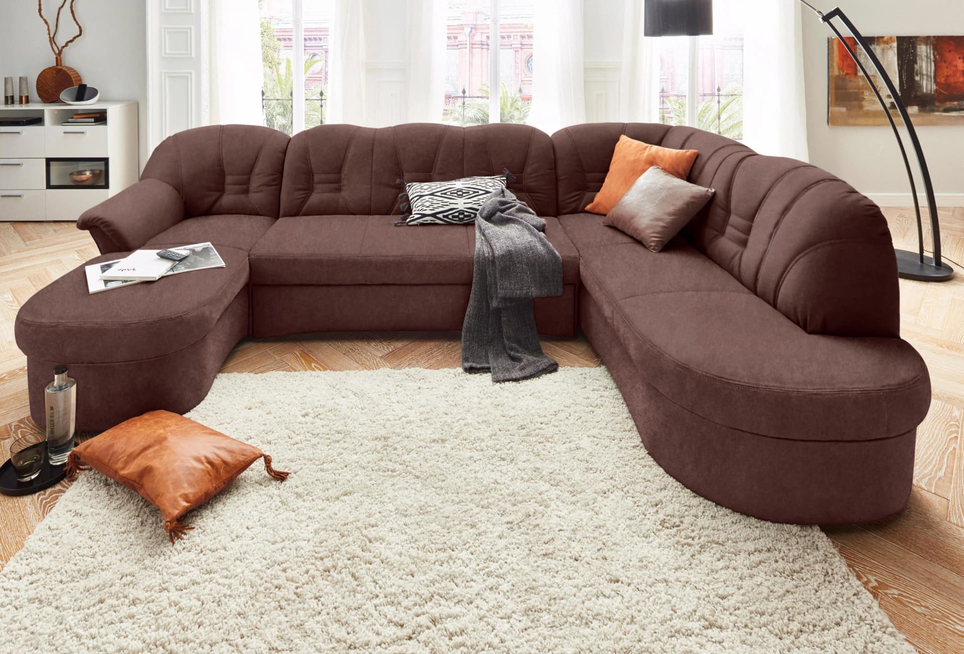DOMO COLLECTION Elva Wohnlandschaft U-Form Braun Microfaser