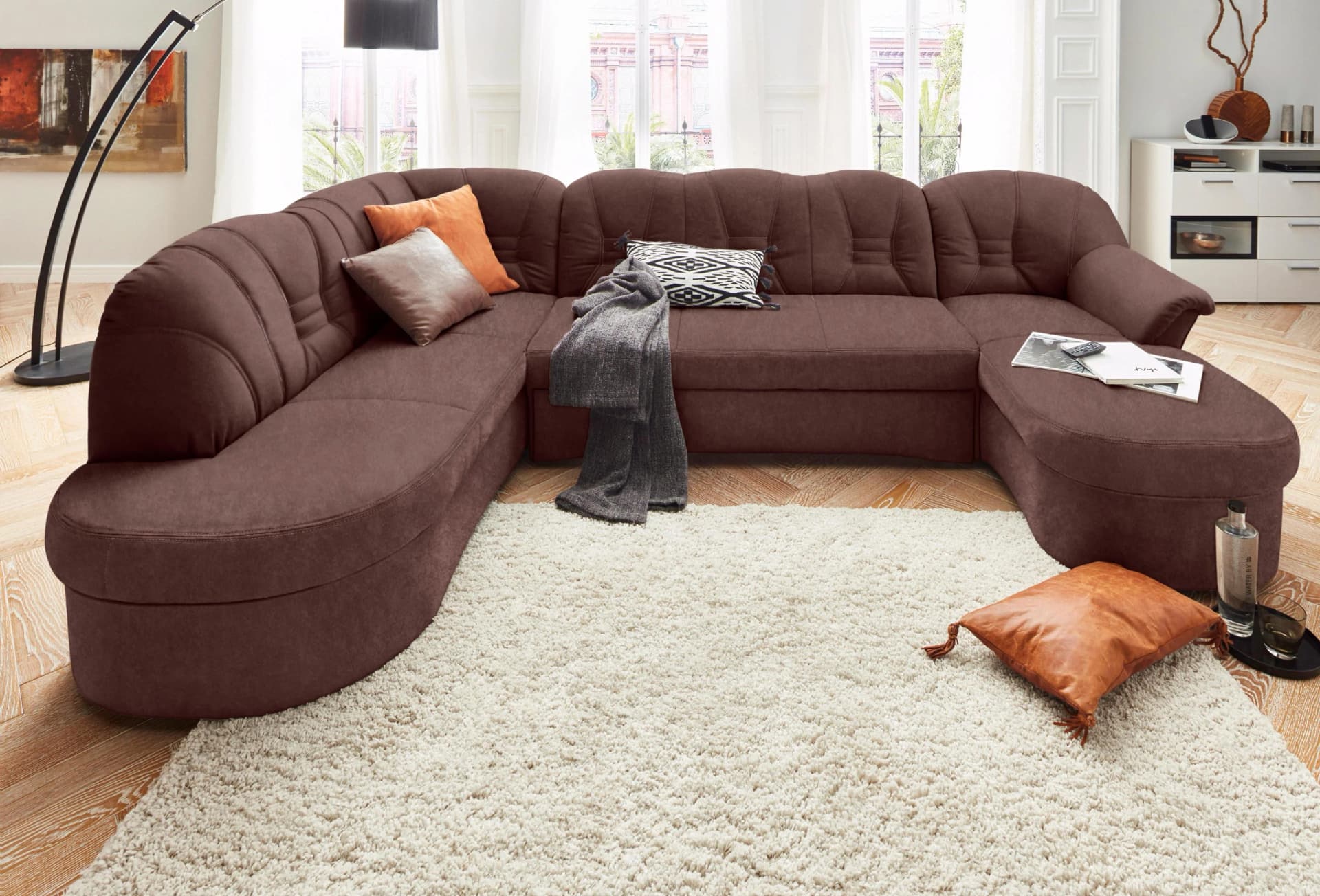 DOMO COLLECTION Wohnlandschaft Elva U-Form Braun Microfaser