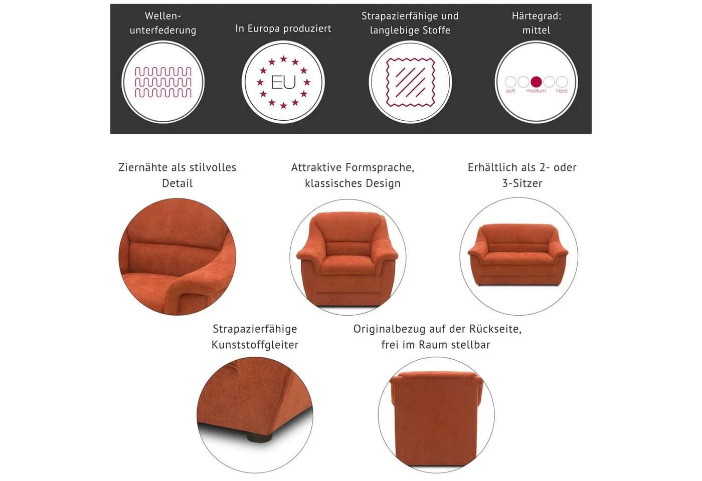 DOMO COLLECTION Lale 2-Sitzer Sofa Terrakotta Modern - Bild 3