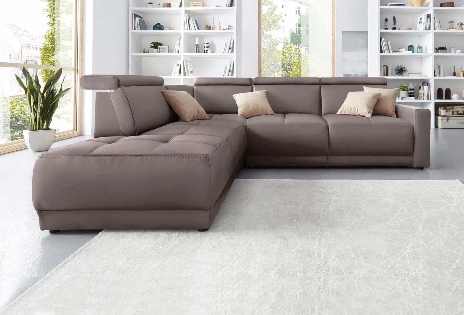DOMO COLLECTION Ecksofa Ava L-Form Braun Kunstleder mit Ottomane