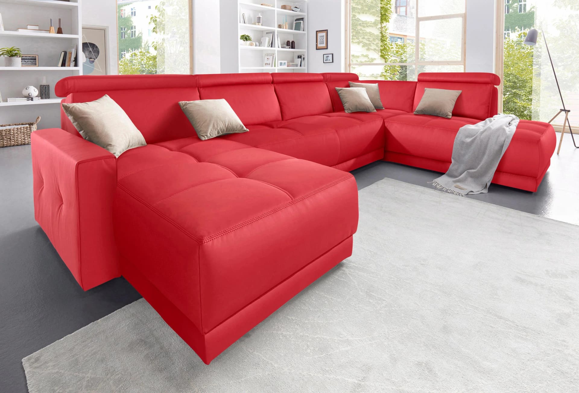 DOMO COLLECTION Wohnlandschaft Ava U-Form Rot mit Kopfteilverstellung