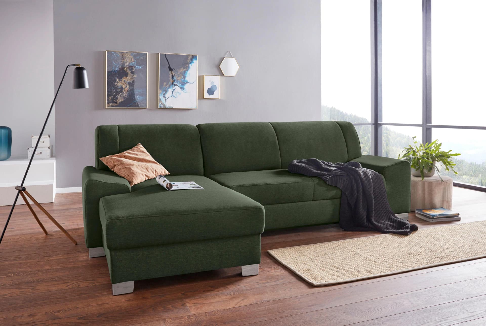 DOMO COLLECTION Ecksofa Anzio L-Form mit Bettfunktion Dunkelgrün