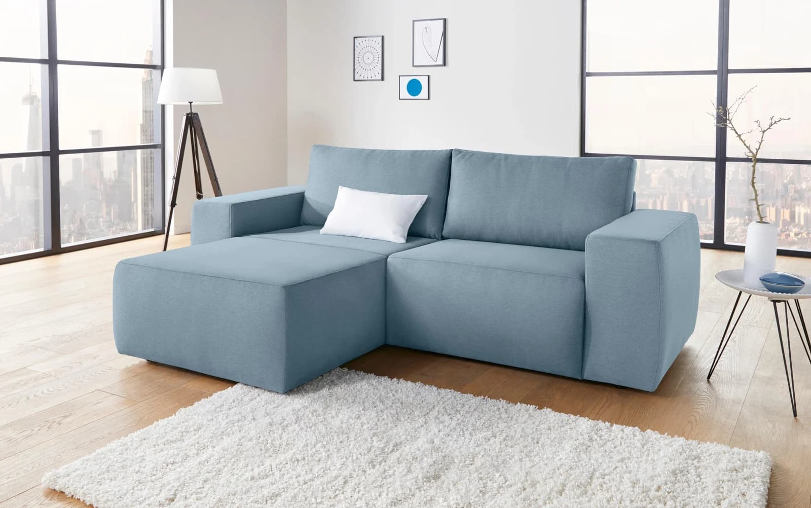 Ecksofa LooksII Kubisch Bequem Strapazierfähige Bezüge Eisblau LOOKS by Wolfgang Joop