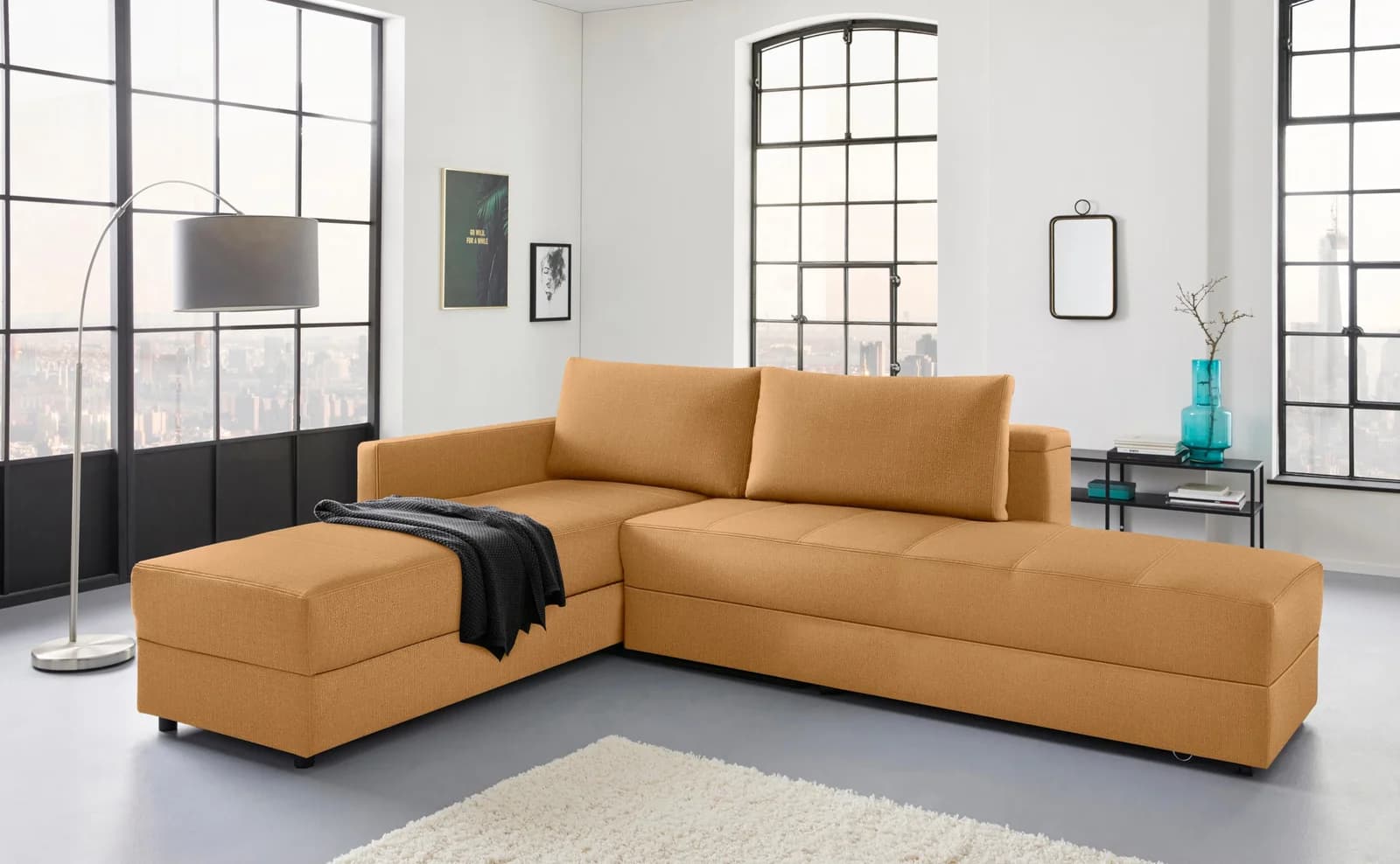 LOOKS by Wolfgang Joop Ecksofa L-Form Senfgelb mit Bettfunktion