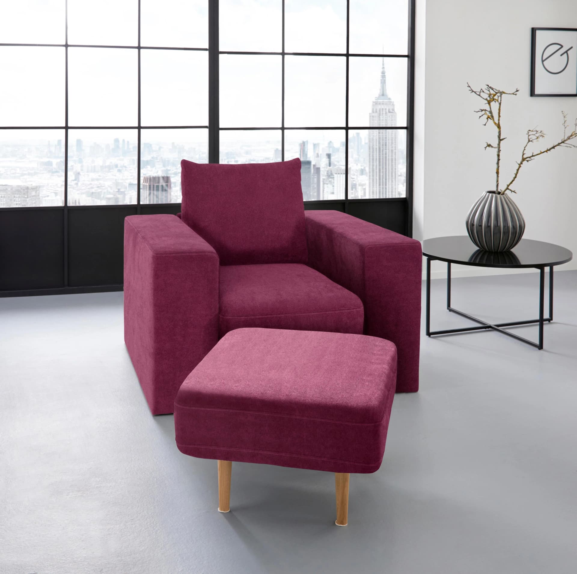 LOOKS by Wolfgang Joop Sessel Looksv mit Hocker Lila Microflausch