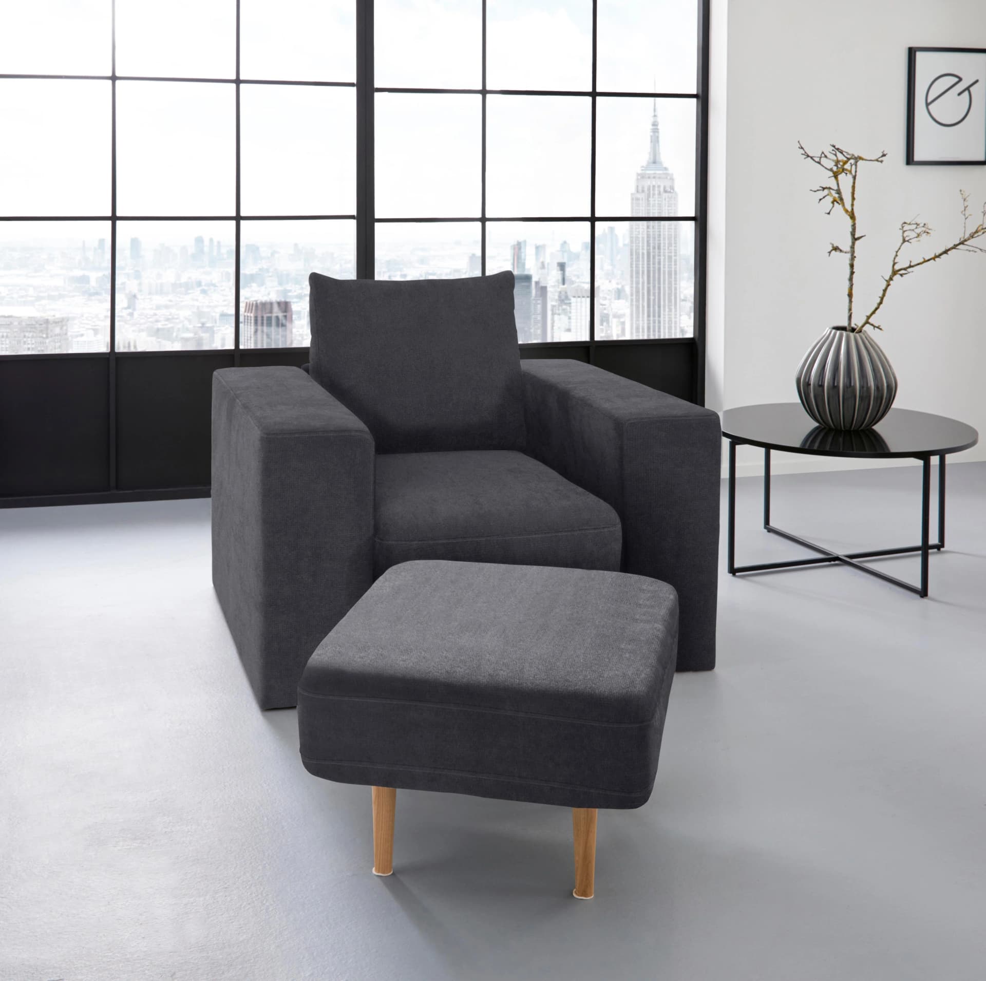 LOOKS BY WOLFGANG JOOP Sessel Looksv Dunkelblau mit Hocker