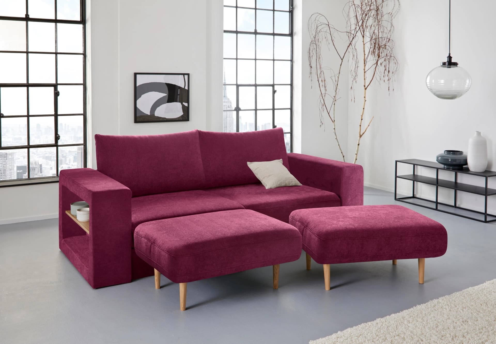 LOOKS by Wolfgang Joop 3,5-Sitzer Sofa Looksvb Lila mit Hockern