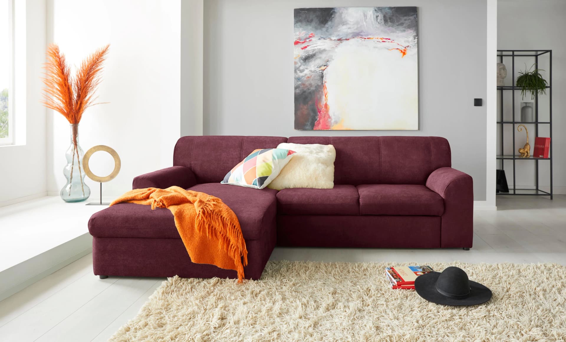 DOMO COLLECTION Ecksofa Topper L-Form mit Schlaffunktion Lila