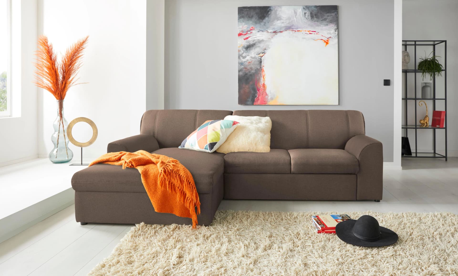 DOMO COLLECTION Ecksofa Topper L-Form Braun mit Schlaffunktion