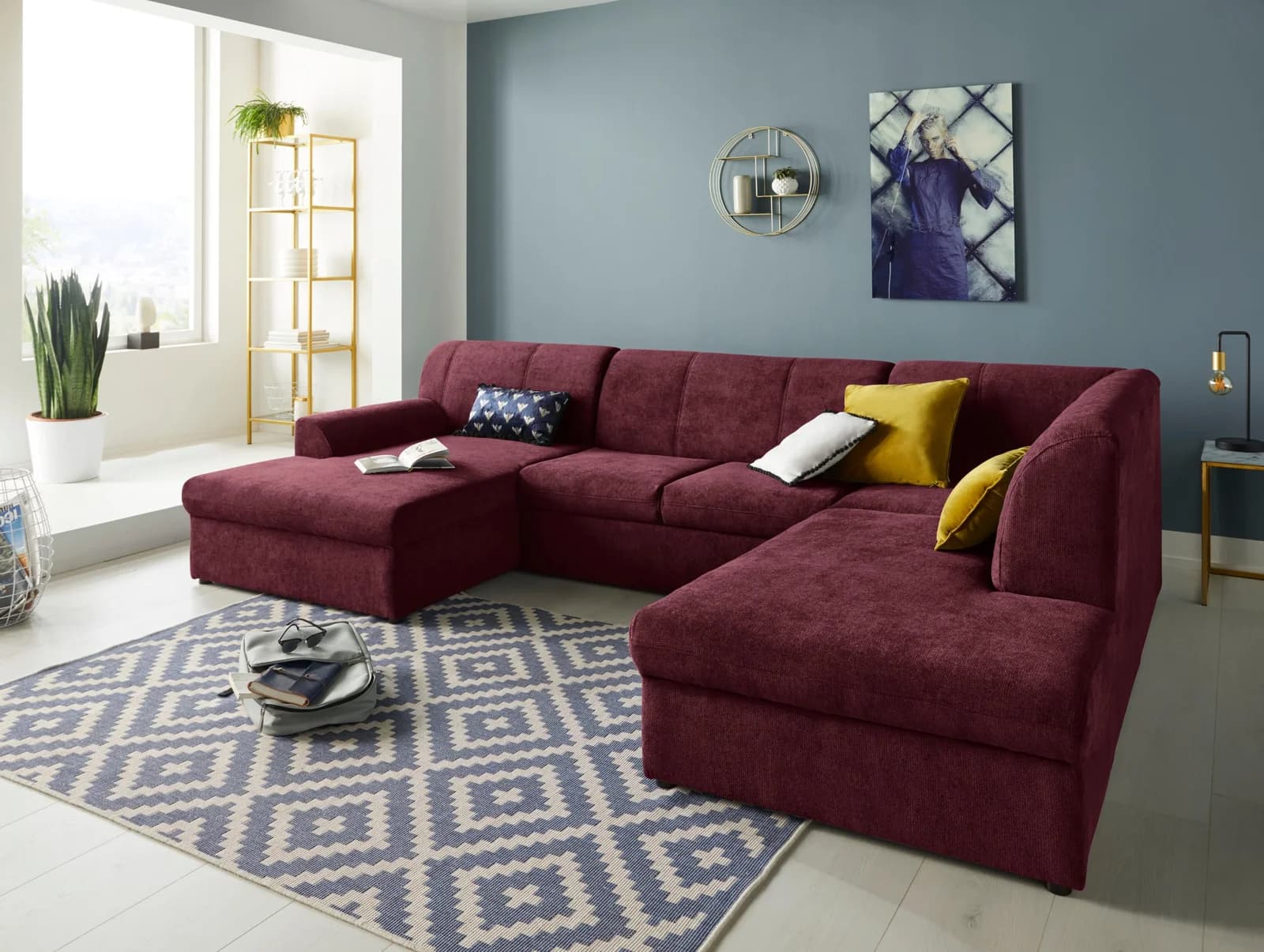 DOMO COLLECTION Wohnlandschaft Topper U-Form Lila mit Bettfunktion