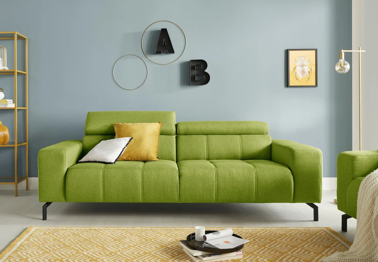 DOMO COLLECTION Cunelli 2,5-Sitzer Sofa Grün 6-fach verstellbare Kopfteile