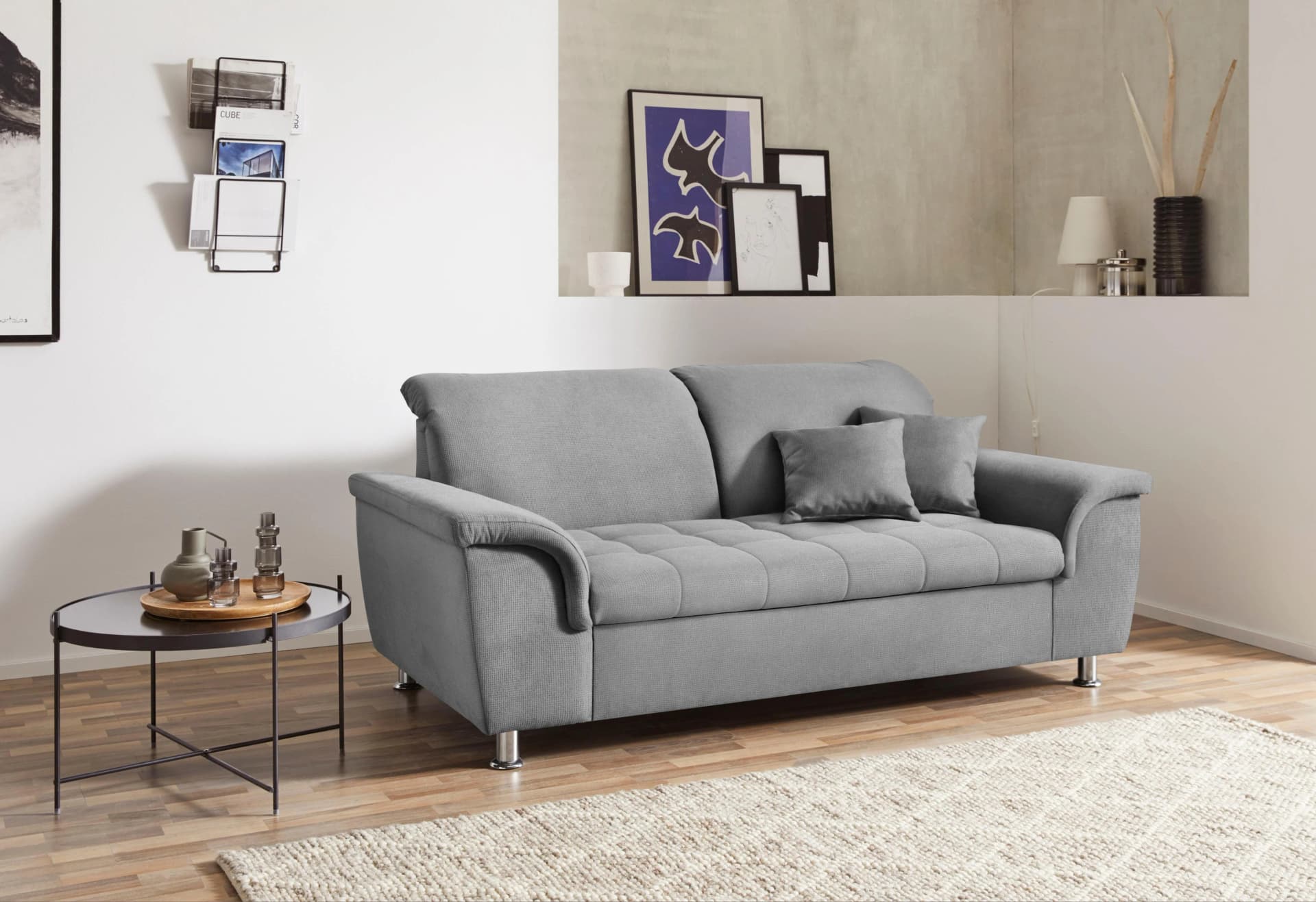 DOMO COLLECTION Franzi 2-Sitzer Sofa Hellgrau mit verstellbarer Rückenlehne
