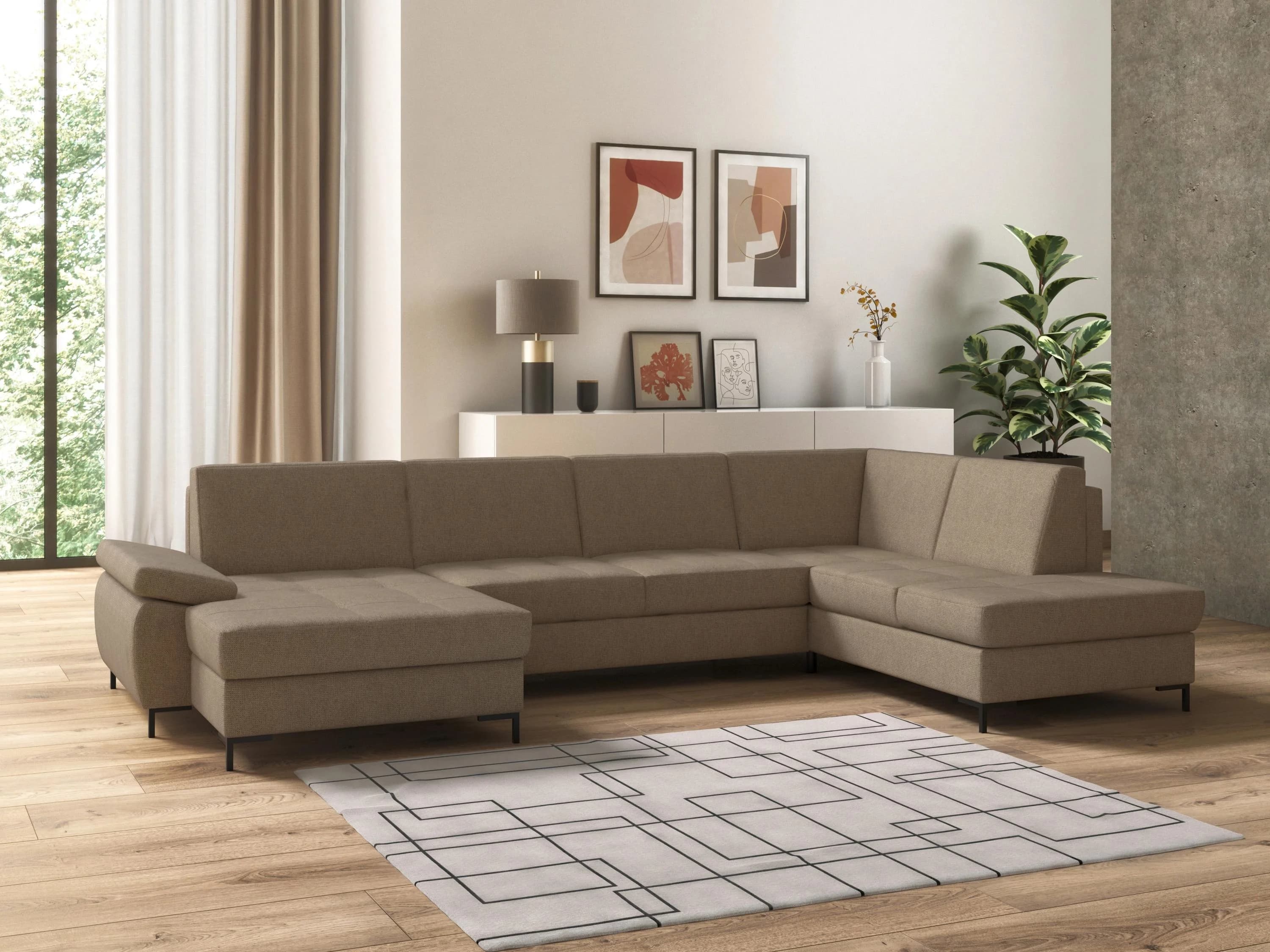 DOMO COLLECTION Wohnlandschaft Capelo U-Form Braun Chenille