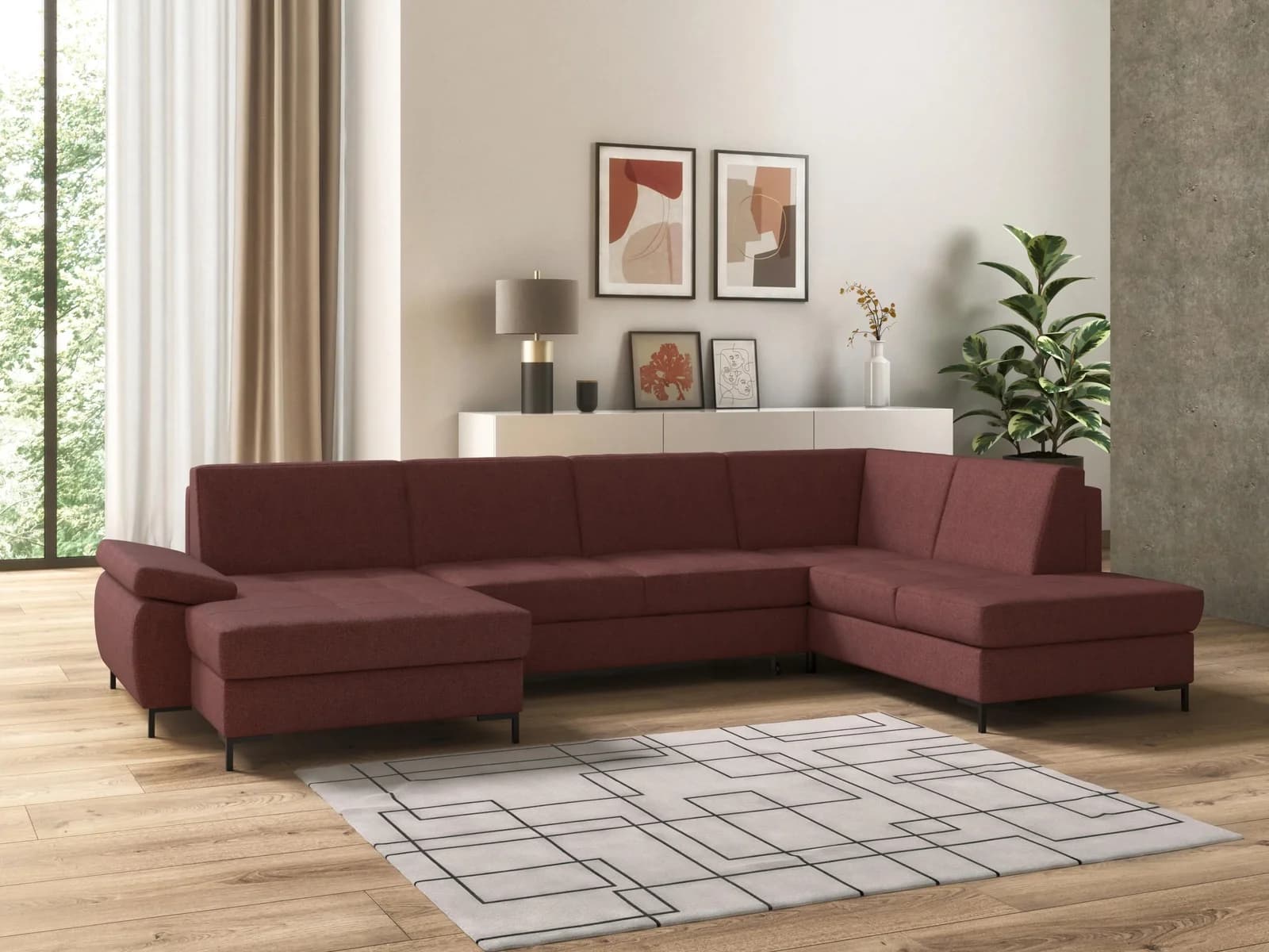 DOMO COLLECTION Wohnlandschaft Capelo U-Form Lila mit Bettfunktion