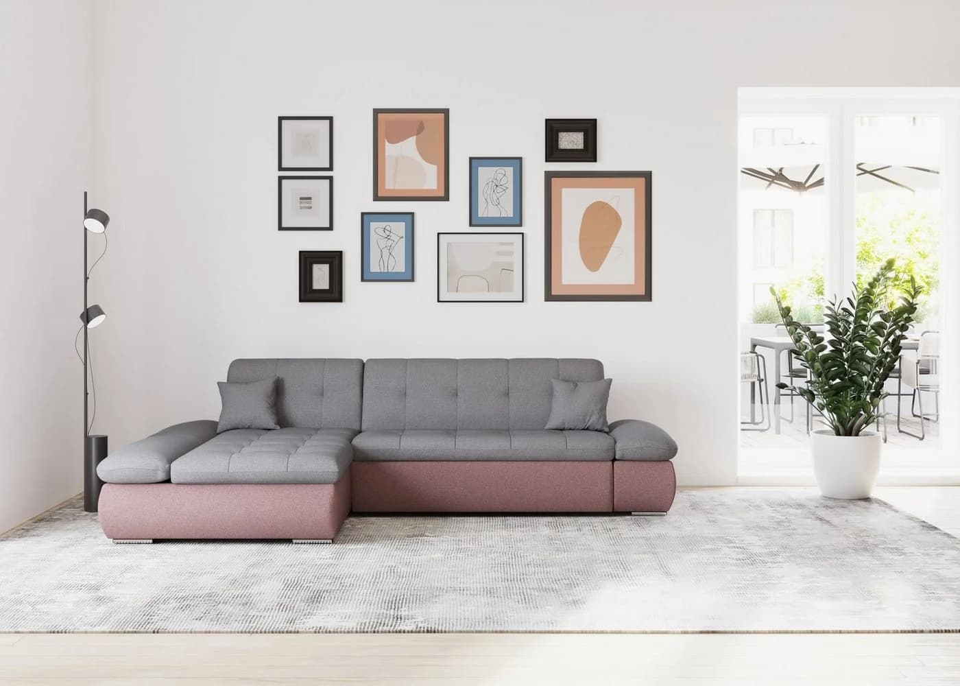 DOMO collection Ecksofa MORIC 300x172 cm mit Armlehnenverstellung Beere/Grau - Bild 2