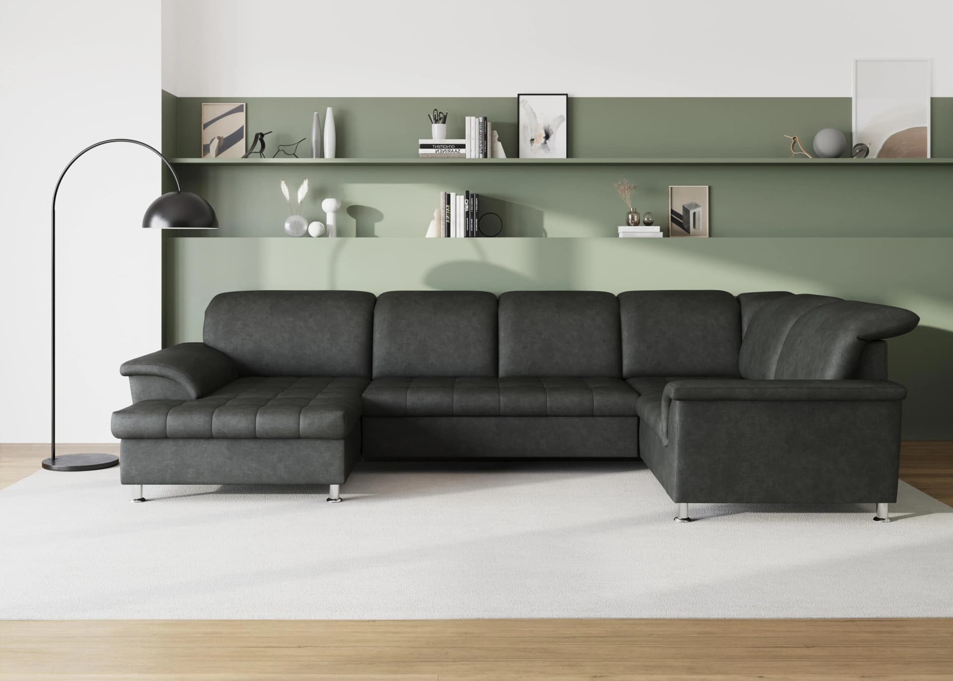 DOMO COLLECTION Wohnlandschaft FRANZI Grau Luxus-Microfaser Recamiere