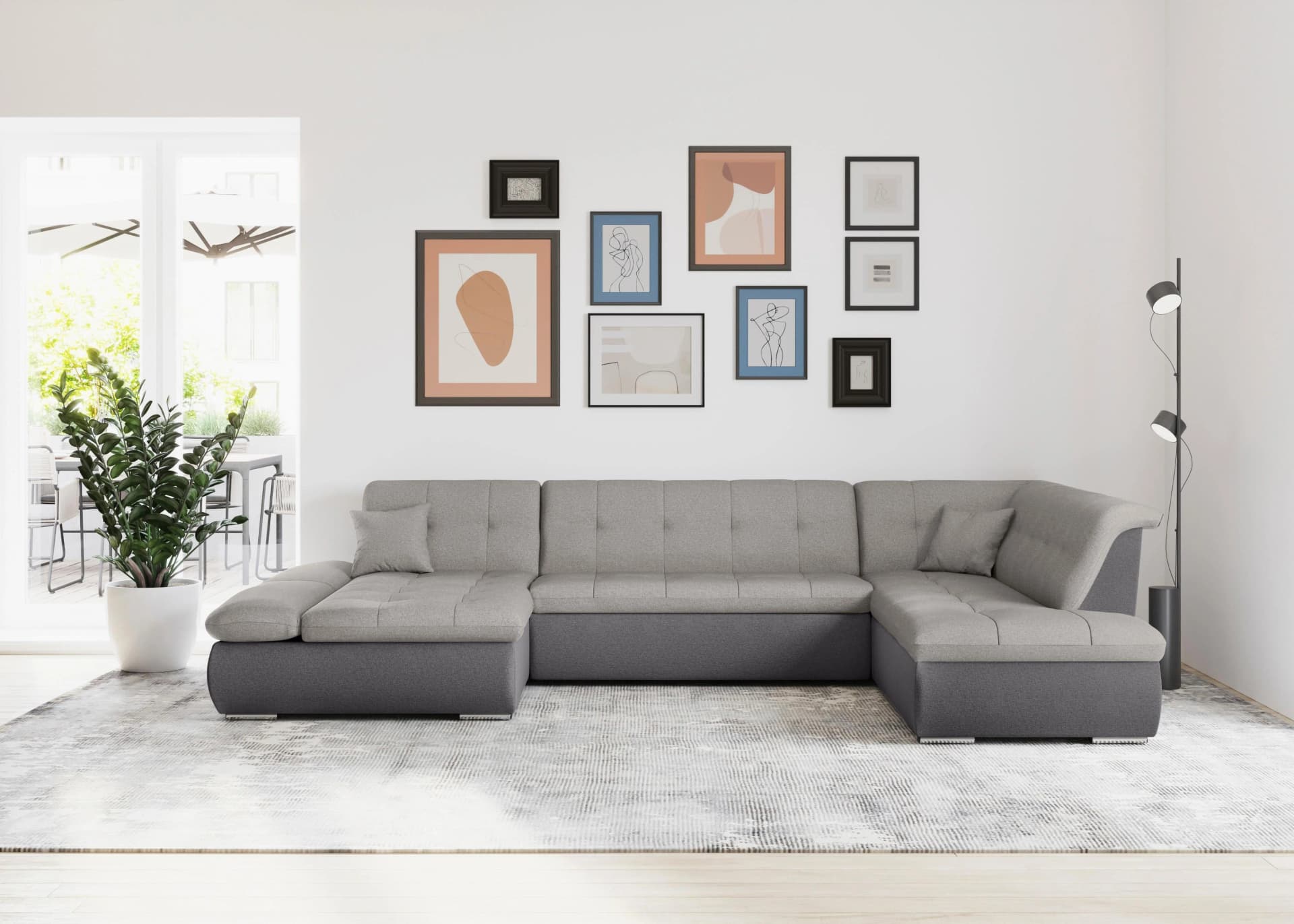 DOMO COLLECTION Moric U-Form Wohnlandschaft Grau/Silber mit Bettfunktion
