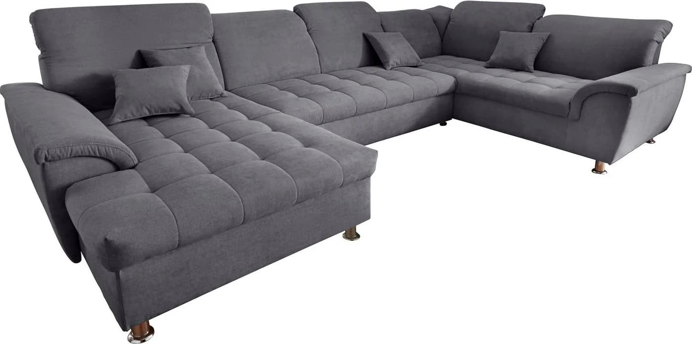 DOMO Wohnlandschaft Franzi Dunkelgrau U-Form mit Bettfunktion