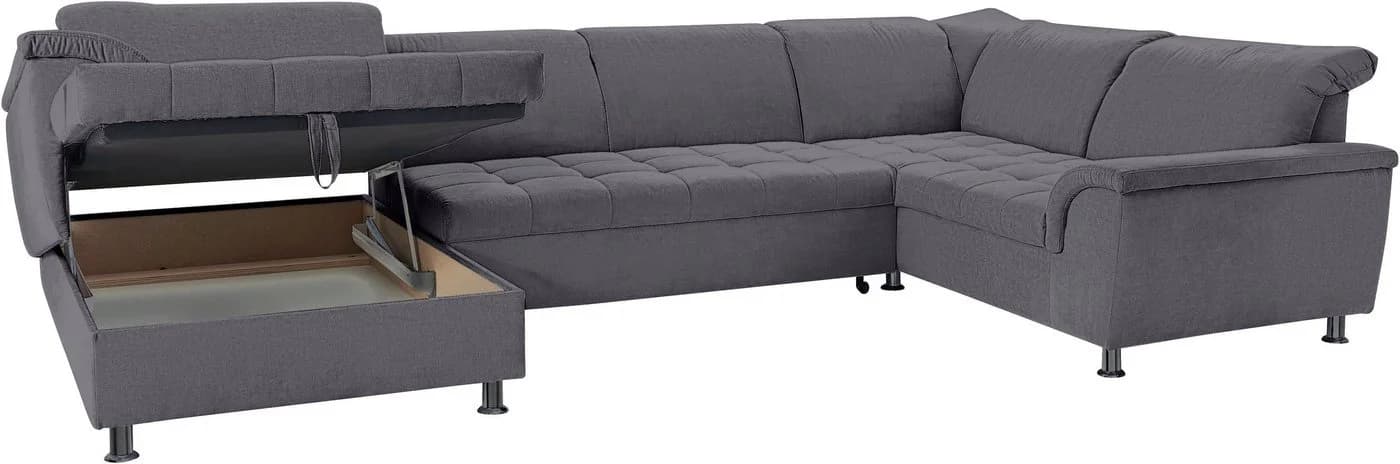 DOMO Wohnlandschaft Franzi Dunkelgrau U-Form mit Bettfunktion - Bild 3