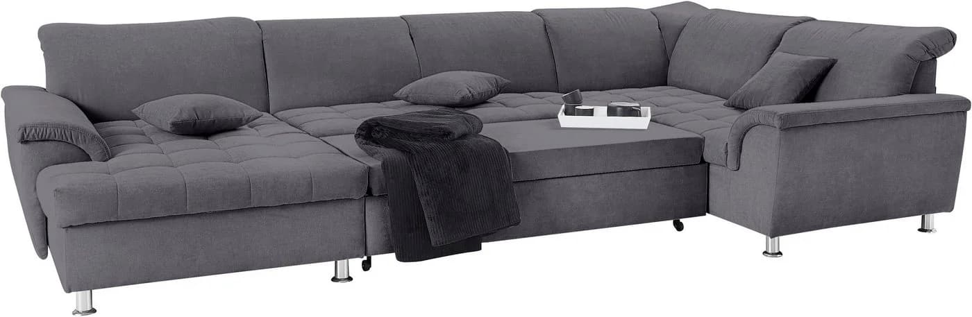DOMO Wohnlandschaft Franzi Dunkelgrau U-Form mit Bettfunktion - Bild 4