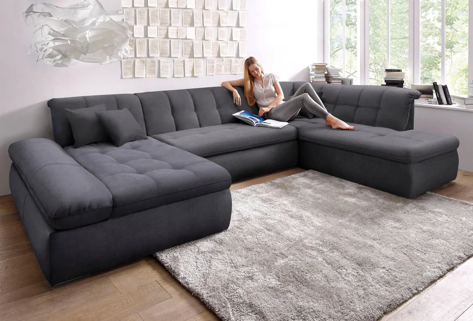 DOMO COLLECTION Wohnlandschaft Moric Luxus Grau U-Form
