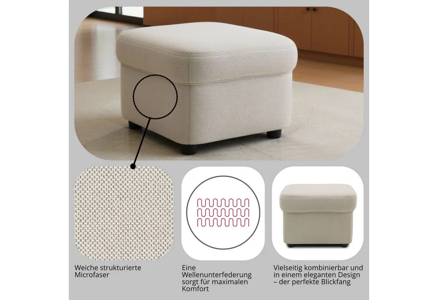 DOMO COLLECTION Flores Hocker Creme Polyester - Bild 5