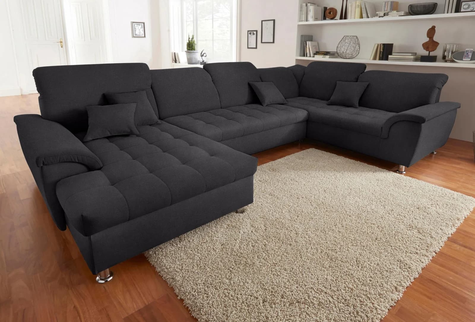 DOMO COLLECTION Wohnlandschaft Franzi U-Form Grau mit Kopfteilverstellung