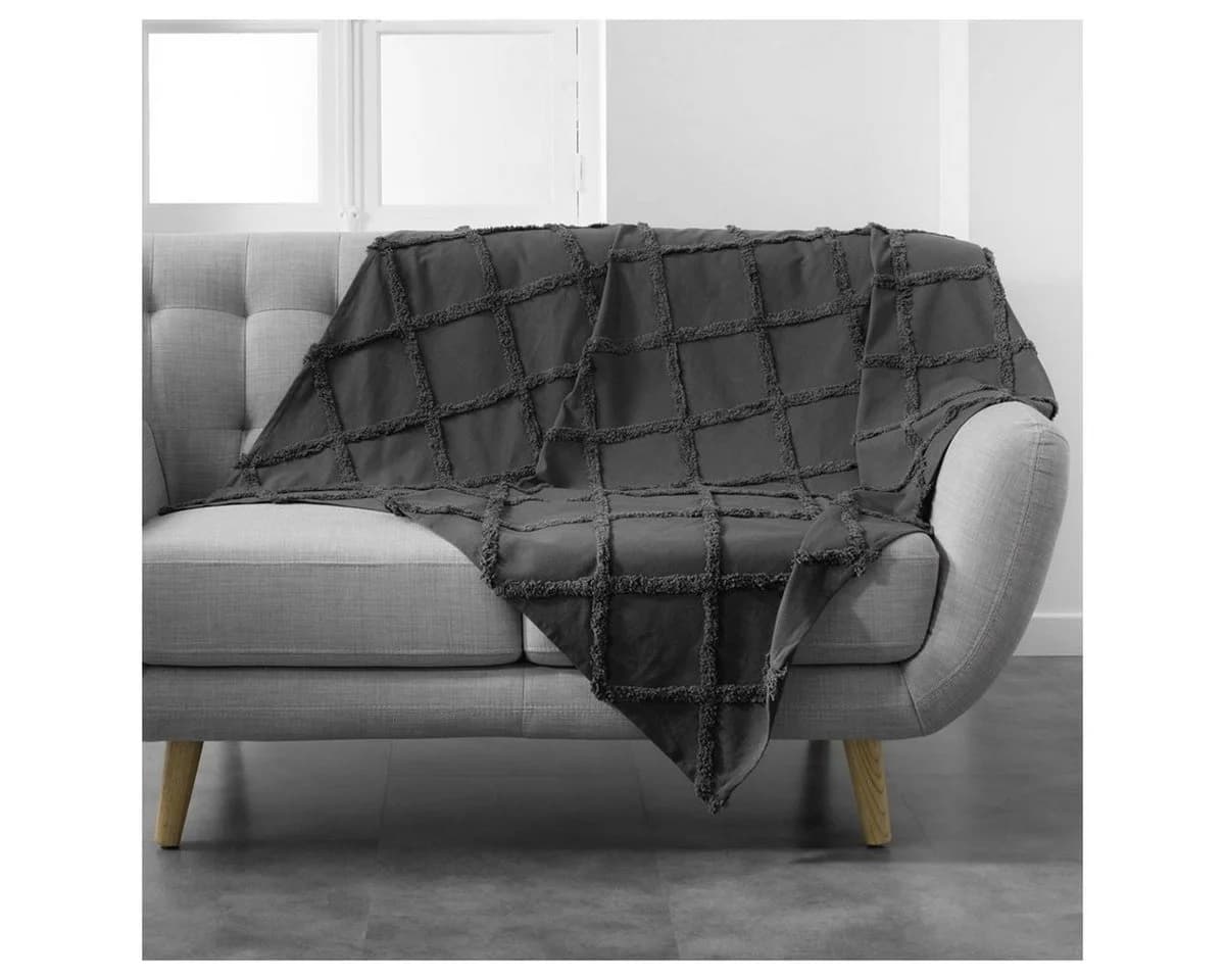 Macosa Home Plaid Baumwolldecke Anthrazit mit Fransen - Bild 2