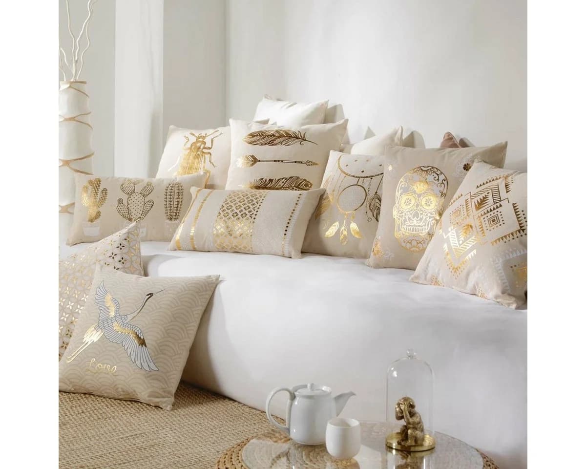 Macosa Home Dekokissen Beige Gold Weiß Muster, Zierkissen Modern Dekokissen Sofakissen - Bild 3