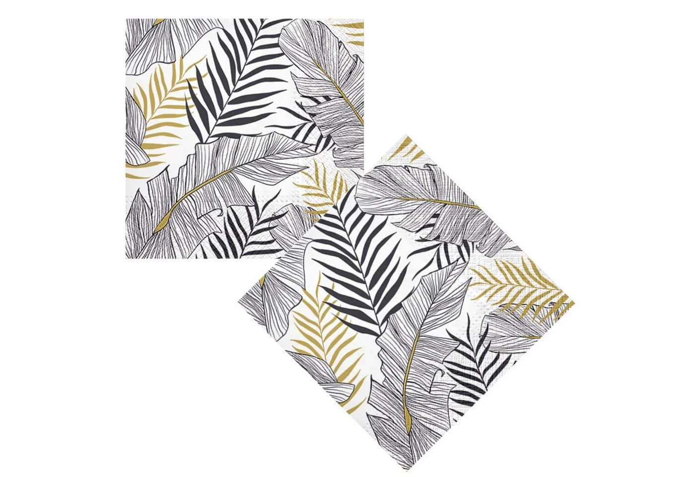 Macosa Home Papierservietten Set 40 Stk. Schwarz Gold Weiß Blätter Motiv - Bild 2