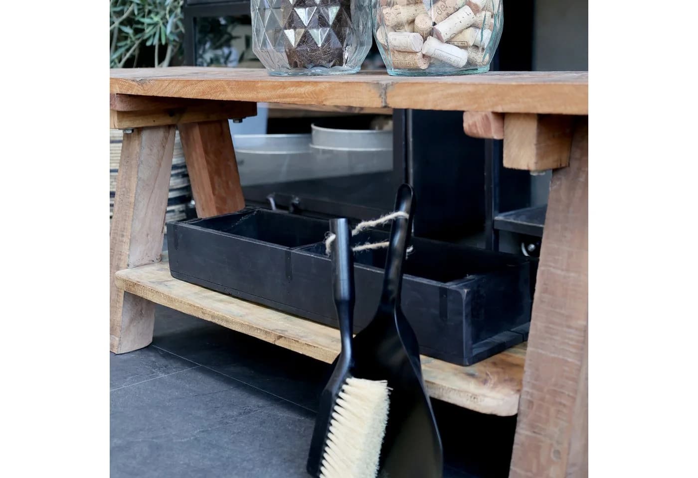 Macosa Home Dekokiste Backsteinform Doppelt Schwarz Holz Metall - Bild 5