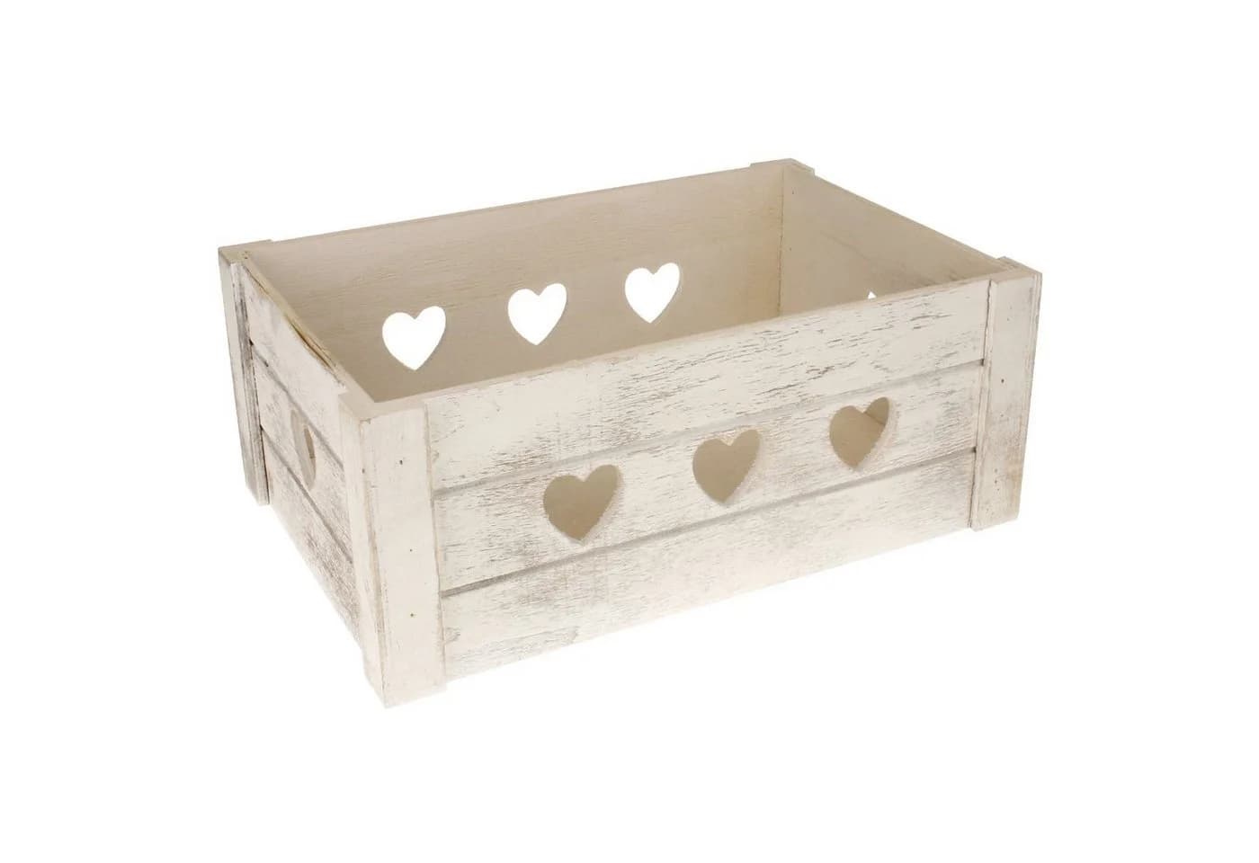 Macosa Home Dekokiste 2x Weiß Herzen Holz Holzkiste 29 cm Kiste - Bild 3
