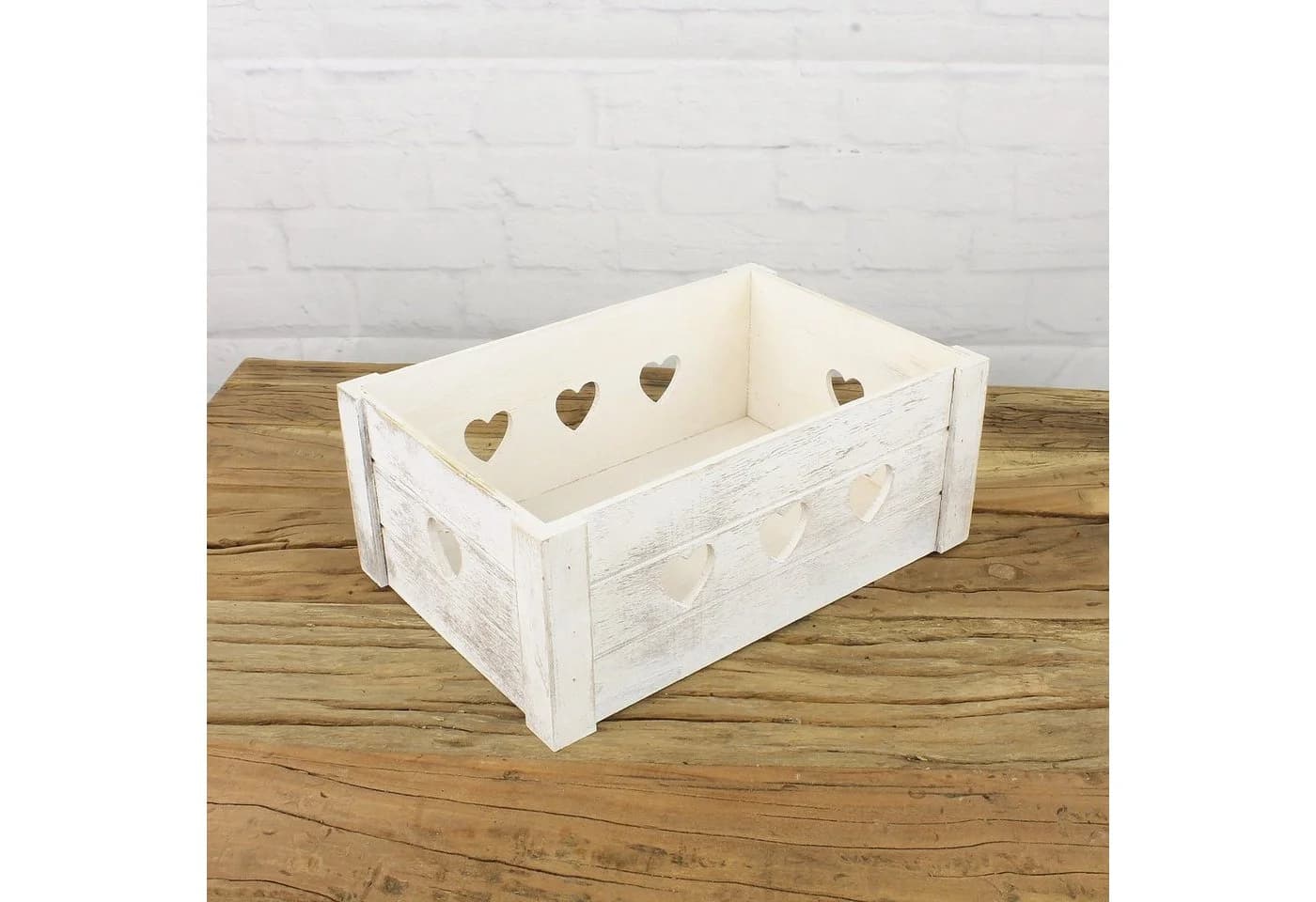 Macosa Home Dekokiste 2x Weiß Herzen Holz Holzkiste 29 cm Kiste - Bild 4